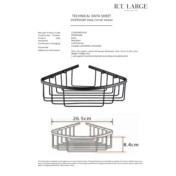 SORENTO Black Single Shower Basket - Image 2