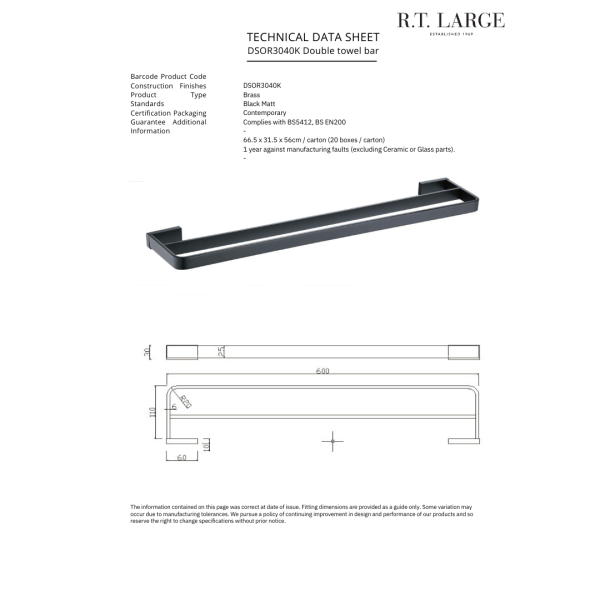 SORENTO Black Double Towel Bar - Image 2