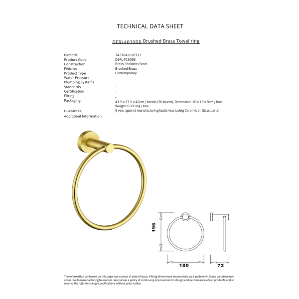 ERLA Brushed Brass Towel Ring - Image 2