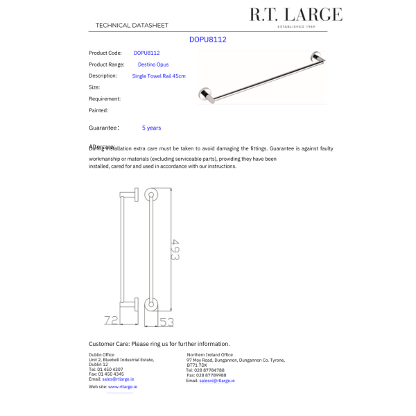 DESTINO OPUS Single Towel Rail 45cm - Image 2