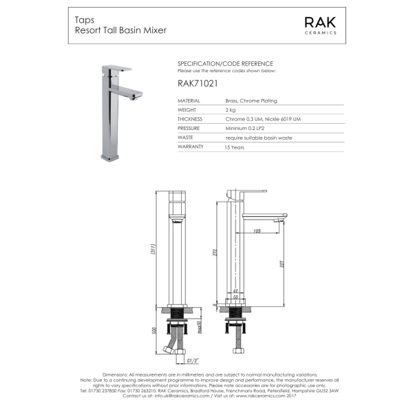 RESORT Tall Basin Mono Mixer - Image 2