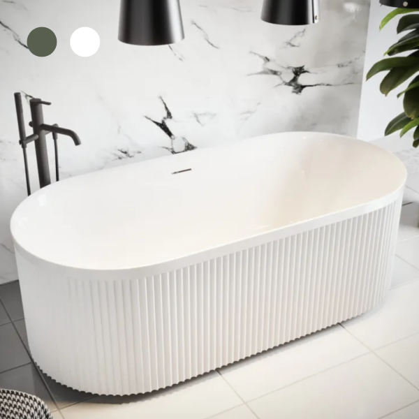 (EX-DISPLAY) AVARA Fluted Freestanding White Bath - Image 2